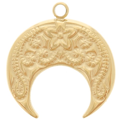 17x15.5mm 316L stainless steel Half-moon charm - arabesque - Gold x1