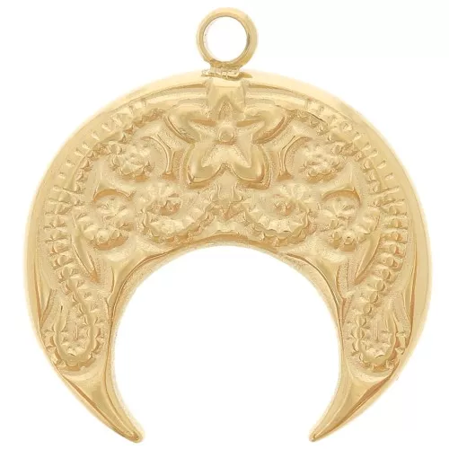 Half-moon charm, 17x15.5 mm - arabesque pattern - Gold-plated 304 stainless steel x1