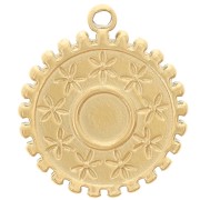 15 mm round charm - flower pattern - for 4 mm cabochon - 304 gold-plated stainless steel x1