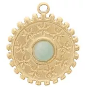 15 mm round charm - flower pattern - for 4 mm cabochon - 304 gold-plated stainless steel x1