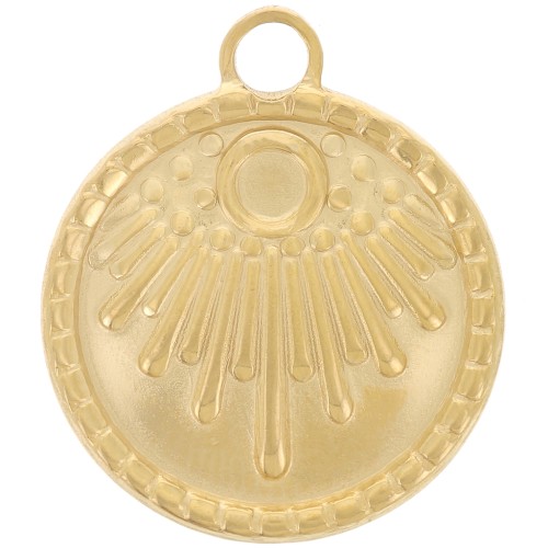 18mm 316L stainless steel round ethnic pendant - for 3mm cabochon - Gold x1