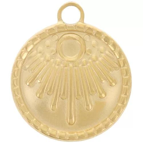 18mm 316L stainless steel round ethnic pendant - for 3mm cabochon - Gold x1