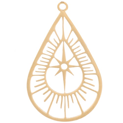 22x14mm 316L stainless steel openwork drop pendant - North star - Gold x1