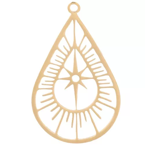 22x14mm 316L stainless steel openwork drop pendant - North star - Gold x1