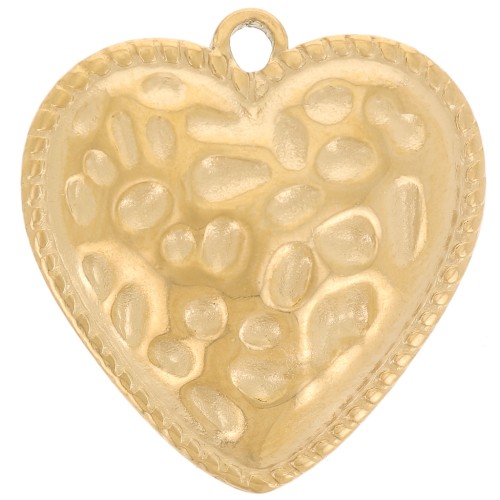 18x17mm 304L stainless steel Cambered hammered heart pendant - Gold x1
