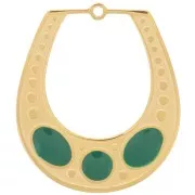 25x21mm 316L st. steel Textured pendant with epoxy resin - Gold-plated - Green x1