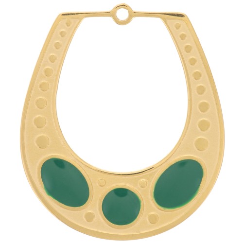 25x21mm 316L st. steel Textured pendant with epoxy resin - Gold-plated - Green x1