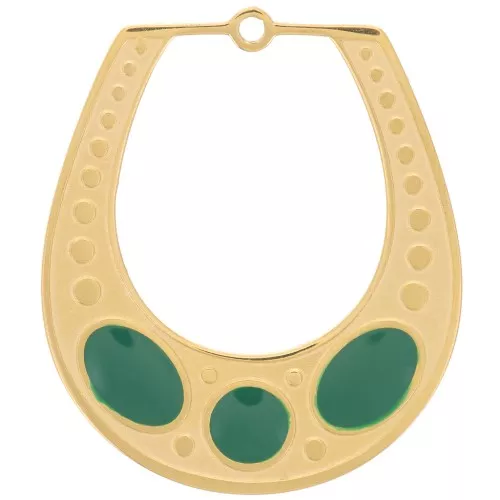 25x21mm 316L st. steel Textured pendant with epoxy resin - Gold-plated - Green x1