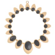 34mm round ethnic hollow pendant with epoxy resin - 304 Gold stainless steel - Black|raw }}