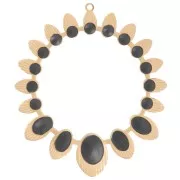 34mm round ethnic hollow pendant with epoxy resin - 304 Gold stainless steel - Black