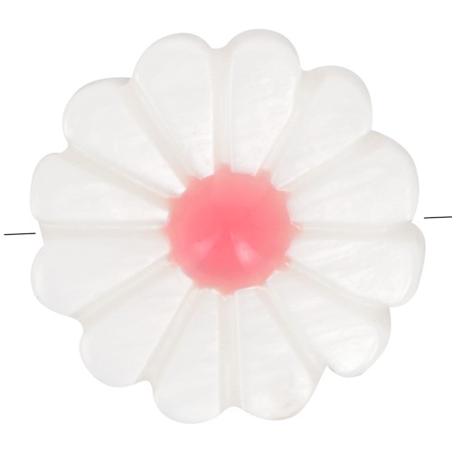 12mm Mother of Pearl Daisy Flower Pendant - White - Coral x1