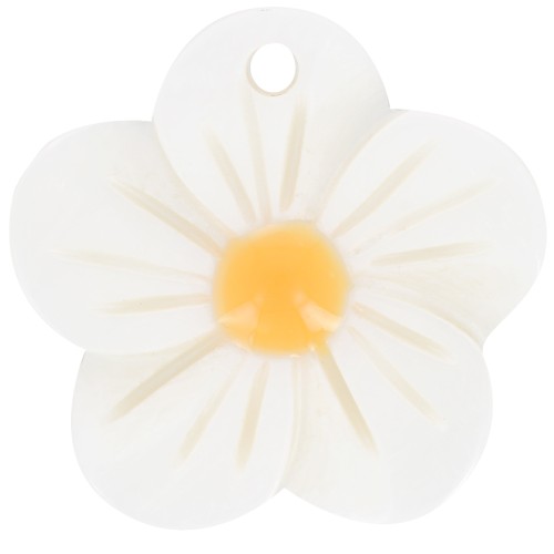 20mm Mother of Pearl Daisy Flower Pendant - Natural - Orange x1