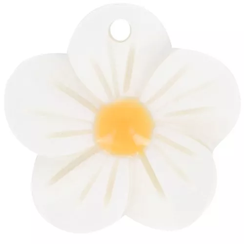 20mm Mother of Pearl Daisy Flower Pendant - Natural - Orange x1