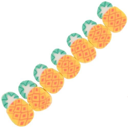 11x7.5mm Pineapple beads - polymer clay - Orange - Green x4