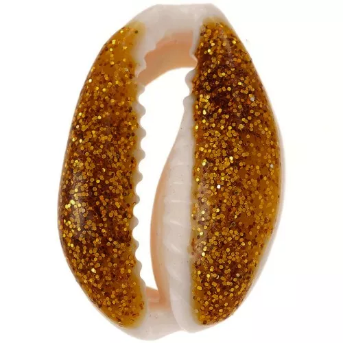 18 to 20mm Cauri shells with epoxy resin - Natural - Dark gold glitter x1