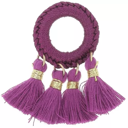 47x25mm Polycotton Tassel Pendant - Plum - Gold Tone x1