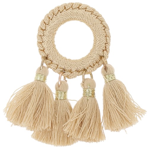 47x25mm Polycotton Tassel Pendant - Camel - Gold Tone x1
