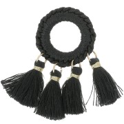 47x25mm Polycotton Tassel Pendant - Black - Gold Tone x1|raw }}