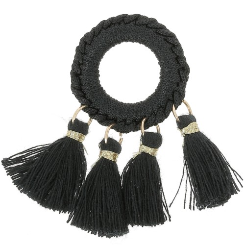 47x25mm Polycotton Tassel Pendant - Black - Gold Tone x1