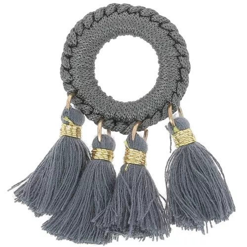 47x25mm Polycotton Tassel Pendant - Dark Grey - Gold Tone x1