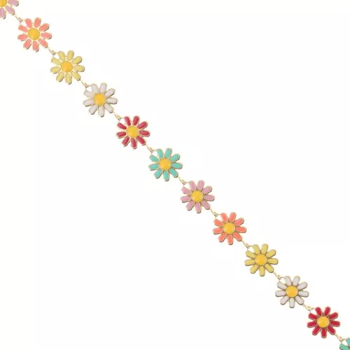 10mm Stainless steel 304 Fancy daisy chain epoxy resin - Gold - Multicoloured x1m