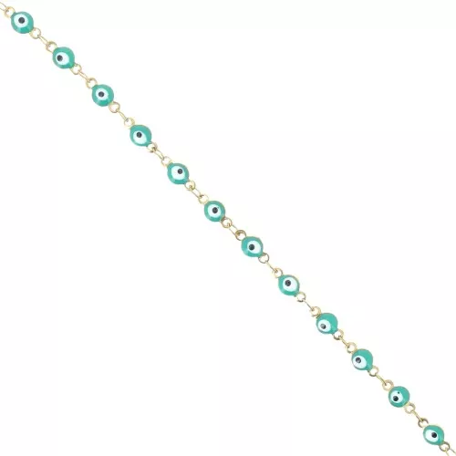 4.5mm Stainless steel 304 Fancy chain with epoxy eye - Gold - Green Turquoise x1m