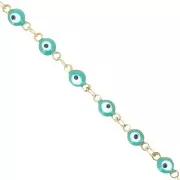4.5mm Stainless steel 304 Fancy chain with epoxy eye - Gold - Green Turquoise x1m