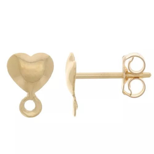 7x5mm Heart studs with closed hoop - Gold Filled x2