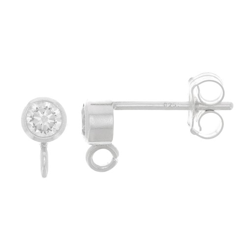 3.5mm 925 sterling silver EarStuds with zirconium oxide - Crystal x2