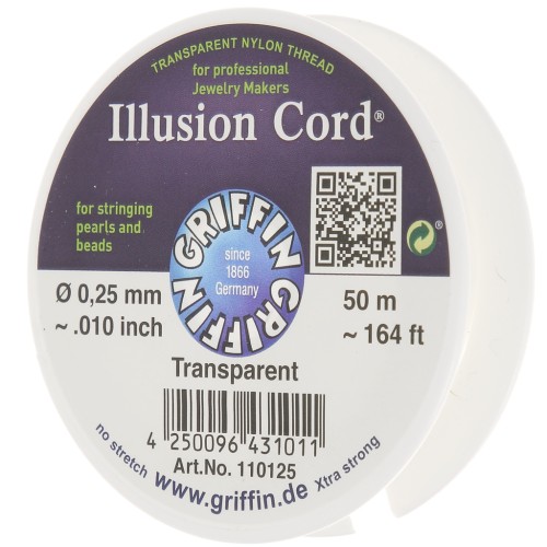 0.25mm Invisible nylon cord - illusion cord - Griffin - Transparent x50m