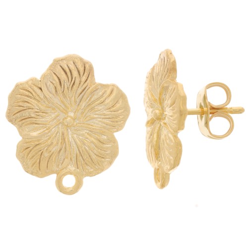 15mm Flower earstuds with closed ring - Fine Gold Plated x2