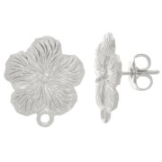 15mm Flower earstuds with closed ring - Silver Tone x2