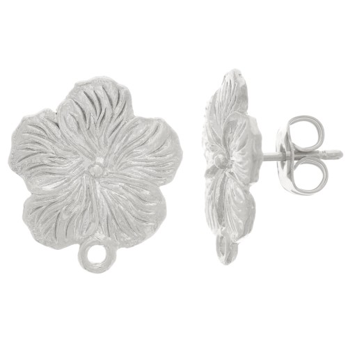 15mm Flower earstuds with closed ring - Silver Tone x2