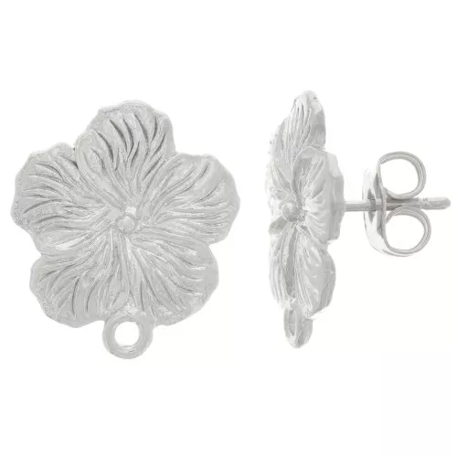 15mm Flower earstuds with closed ring - Silver Tone x2