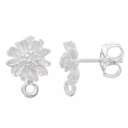 9mm daisy earstuds with closed hoop - Silver Tone x2