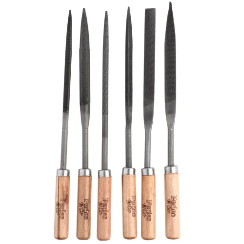 6 files with wooden handle - medium grain - jewelry tools x1