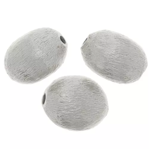 10x8mm Brushed-effect olive beads - Silver Tone x10