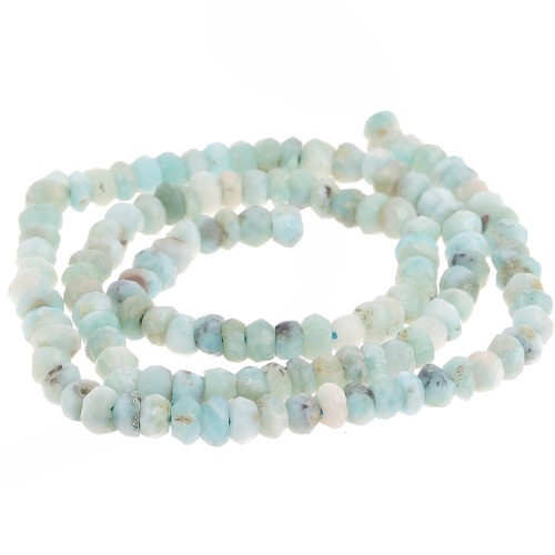 4x3mm Round flattened faceted gemstone beads - Larimar x32cm