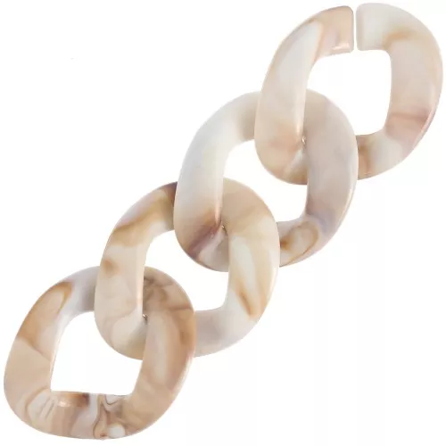 40x33mm Oval twisted acrylic link - Marbled White - Brown x1