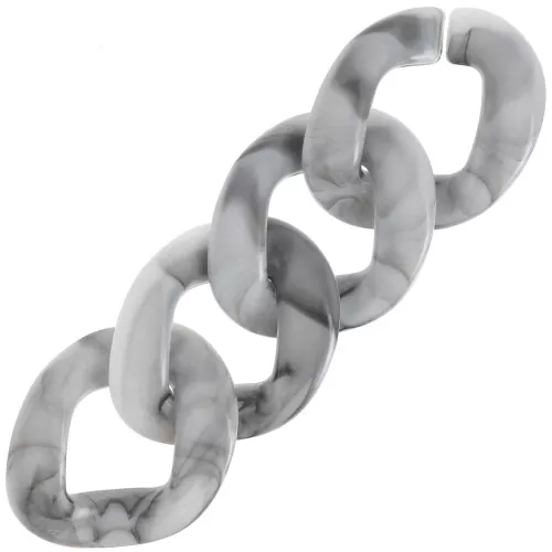 40x33mm Oval twisted acrylic link - Marbled Grey - Black x1