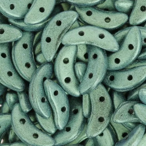 3x10mm Czechmates Crescent 2 holes - Light Green Metallic Suede x5g