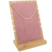 25x17cm bamboo Jewelry box for necklace - rectangle shape - suede Pink x1