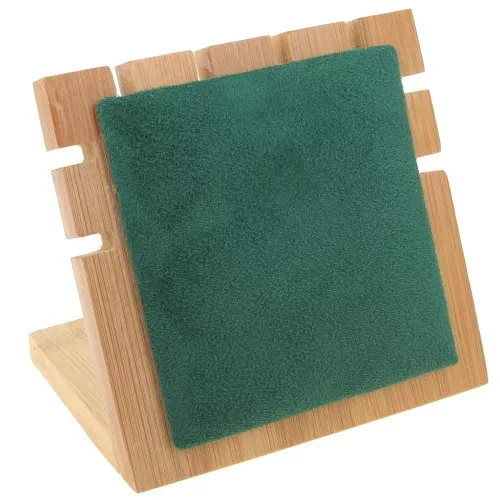 10x11cm Small Bamboo jewelry holder for necklace - square shape - Suede Green x1