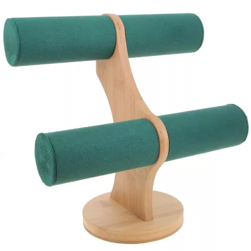 24x24cm Jewellery display for bracelets - bamboo - Suede Green x1