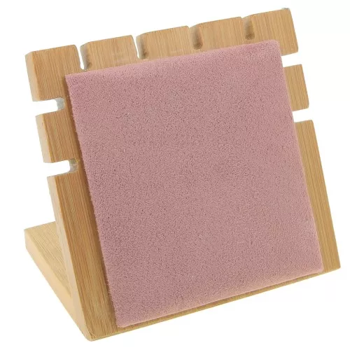 10x11cm Small Bamboo jewelry holder for necklace - square shape - Suede Pink x1