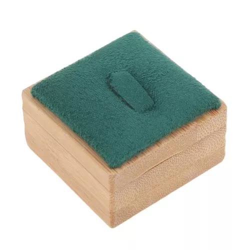 40x40mm Jewelry box - Ring with tongue - Bamboo - Suede Green x1