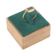 40x40mm Jewelry box - Ring with tongue - Bamboo - Suede Green x1