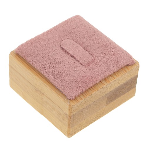 40x40mm Jewelry box - Ring with tongue - Bamboo - Suede Pink x1