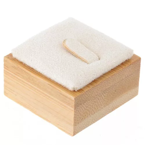 40x40mm Jewelry box - Ring with tongue - Bamboo - Suede Beige x1