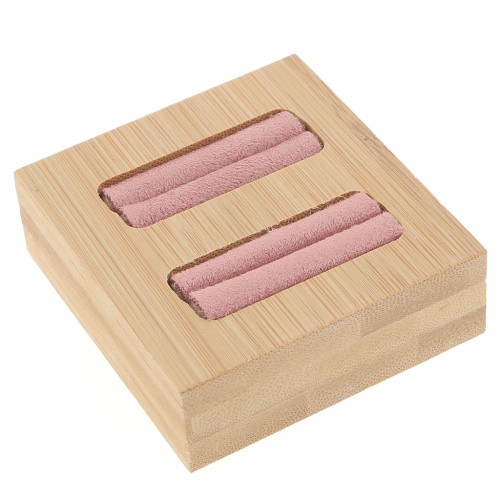 60x65mm Jewelry holder - mini tray for 2 rings - Bamboo - Suede Pink x1